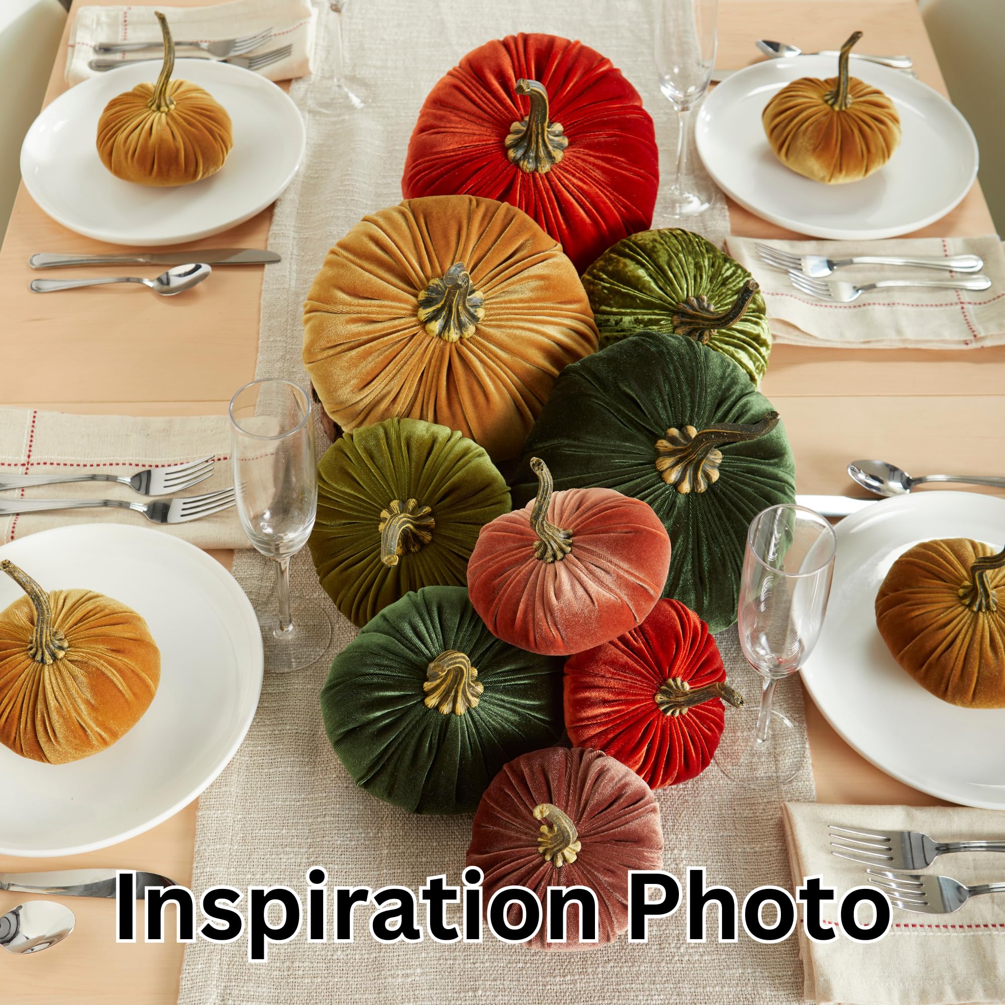 Autumn mantel display with velvet pumpkins