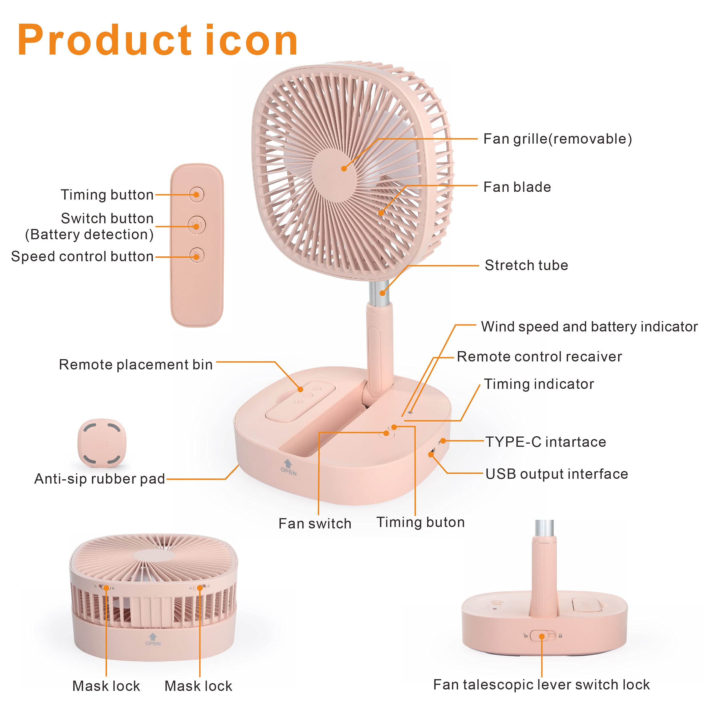 4 speed quiet operation pedestal fan pink