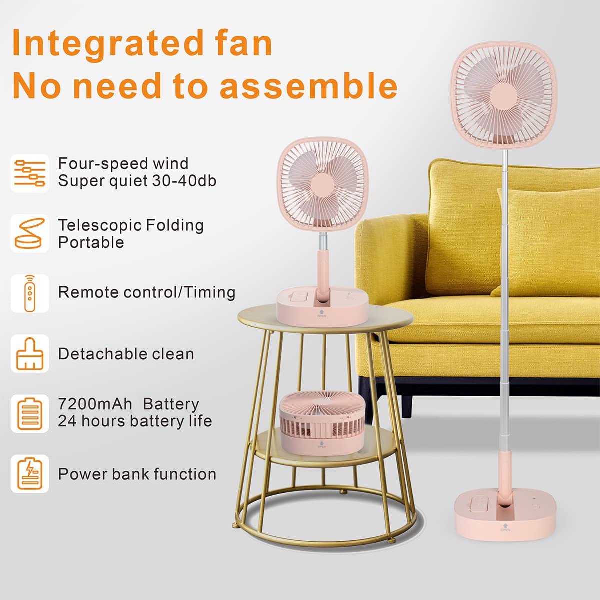Foldable desk fan pink USB powered by Magesh