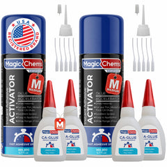 Magic Chems CA Glue with Activator 2 Pack packaging