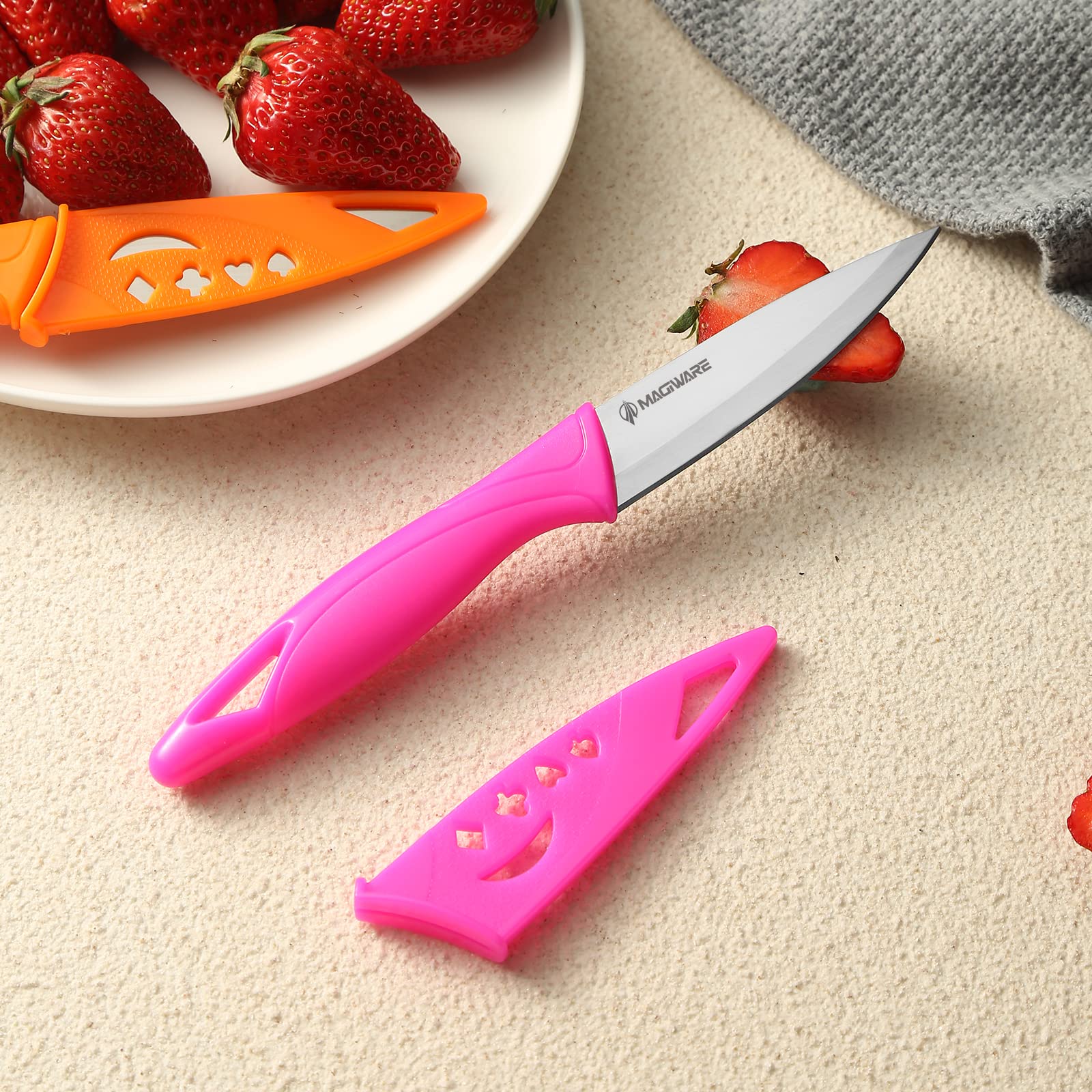 Paring knife with protective smiley sheath