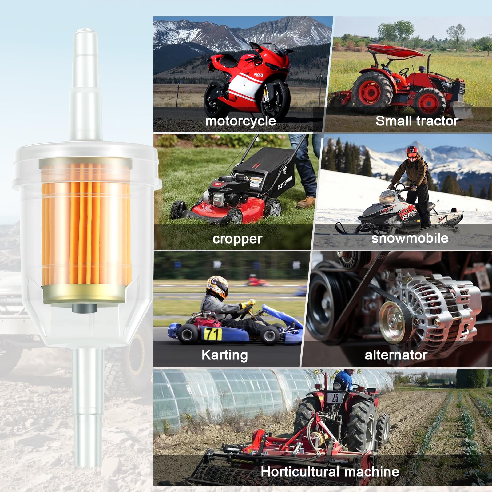Durable inline fuel filter kit ready for lawn mower maintenance
