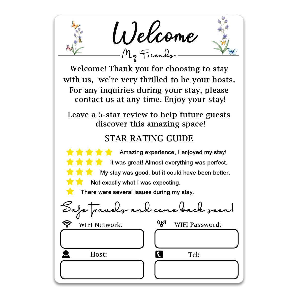 Magnetic acrylic welcome sign with 1mm backing for fridge or metal surface