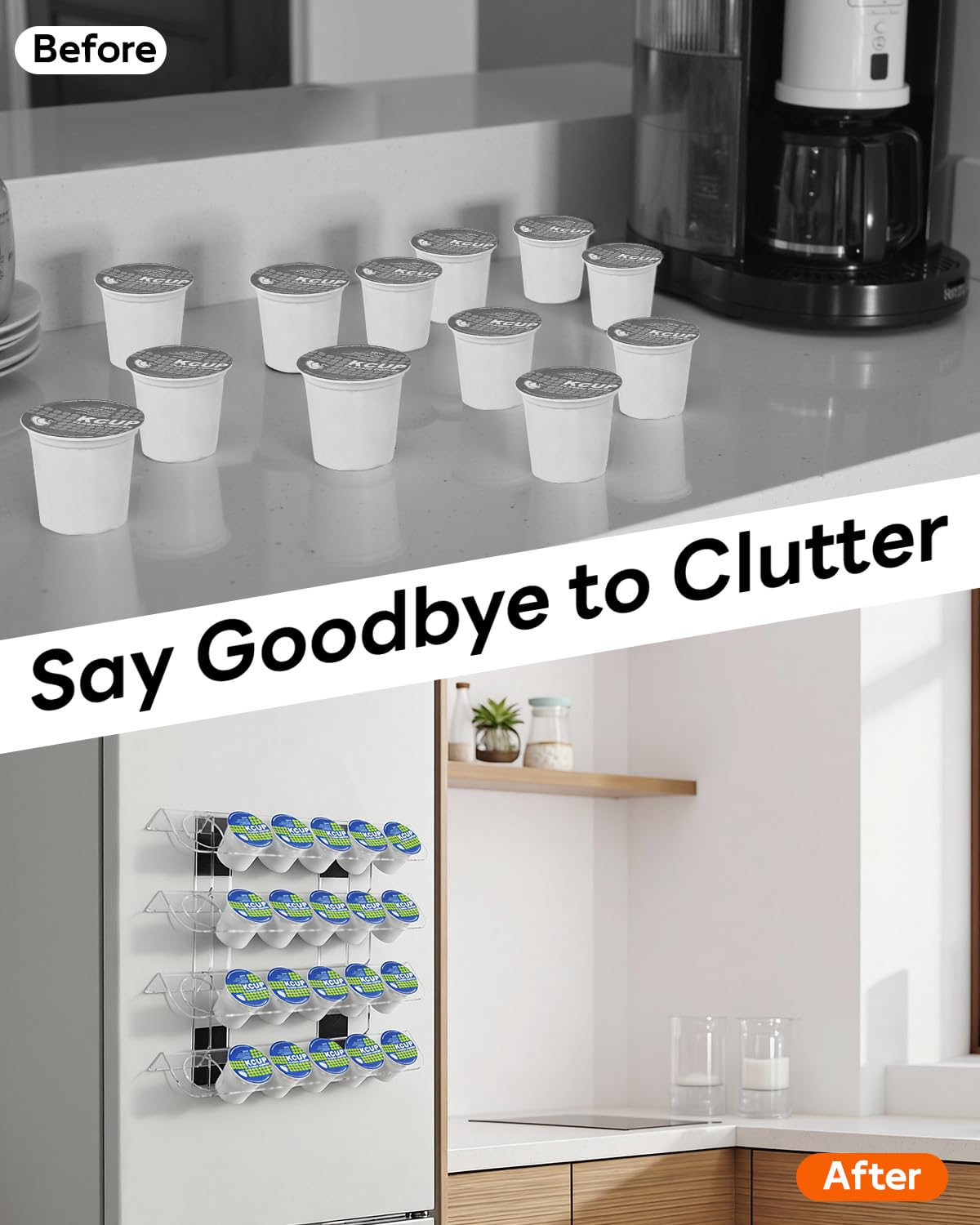 Magnetic coffee pod organizer with 24 cups