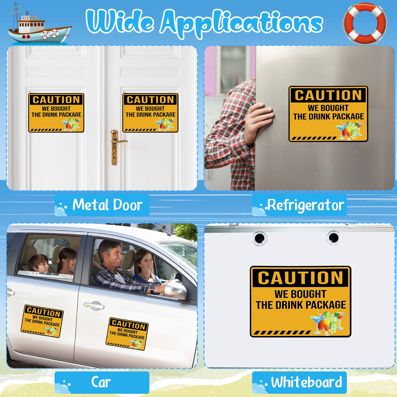 Cruise ship cabin door magnets used for party decor on metal surface