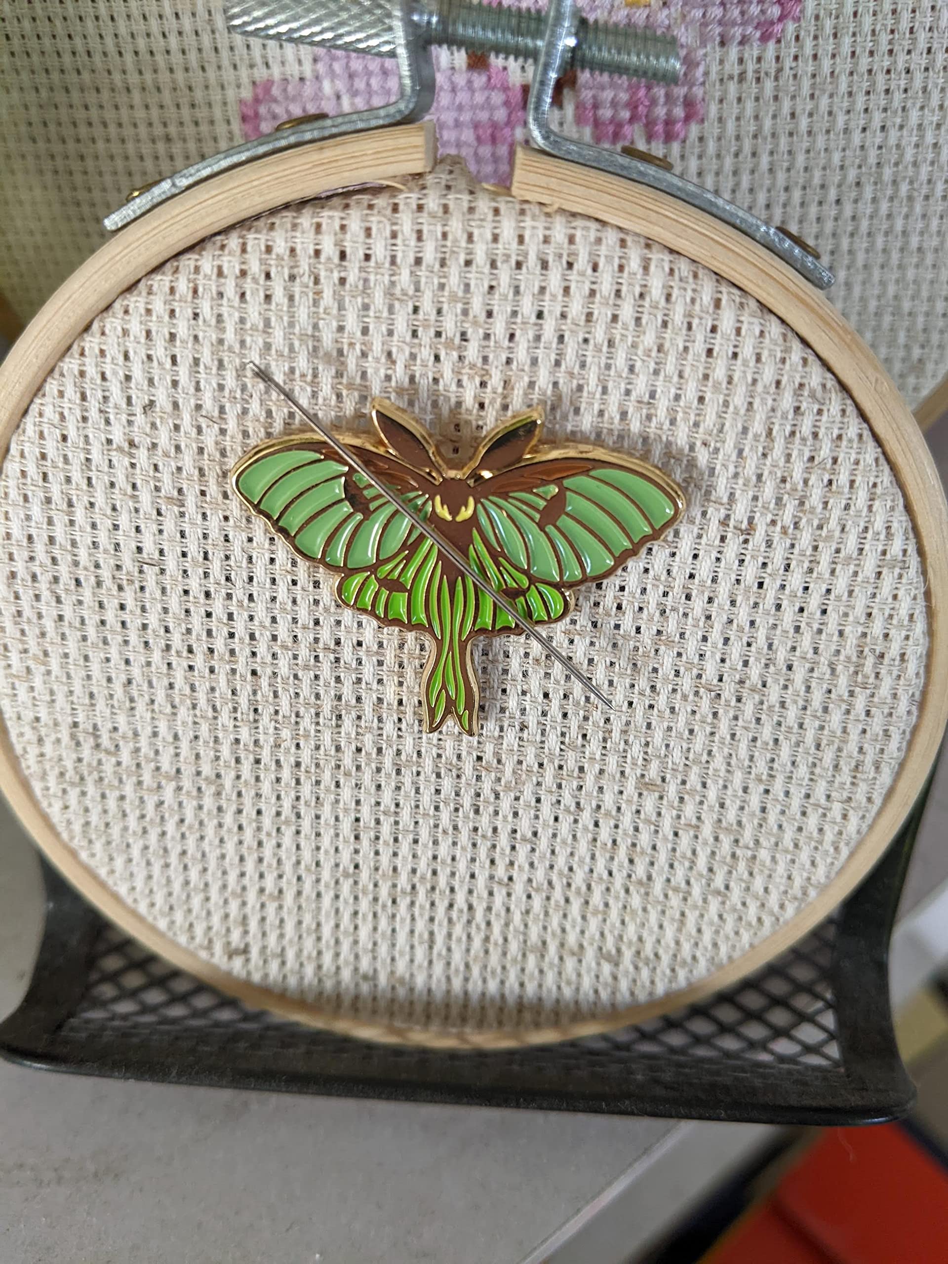 Front view Pastel Luna Moth Needle Minder