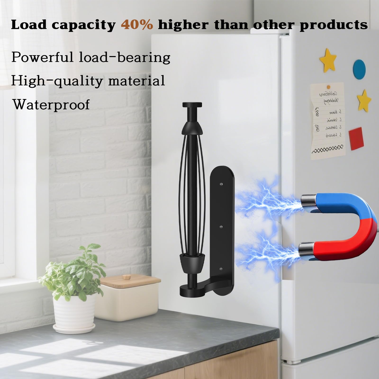 No drill magnetic towel holder installed on fridge or metal surface