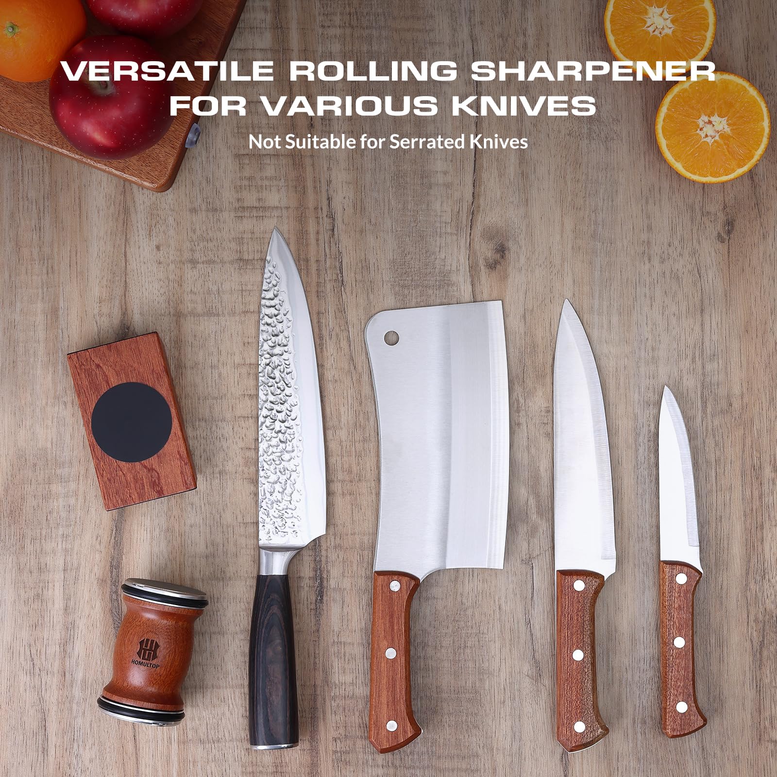 Afilador De Cuchillos branding on Rolling Knife Sharpener Kit packaging