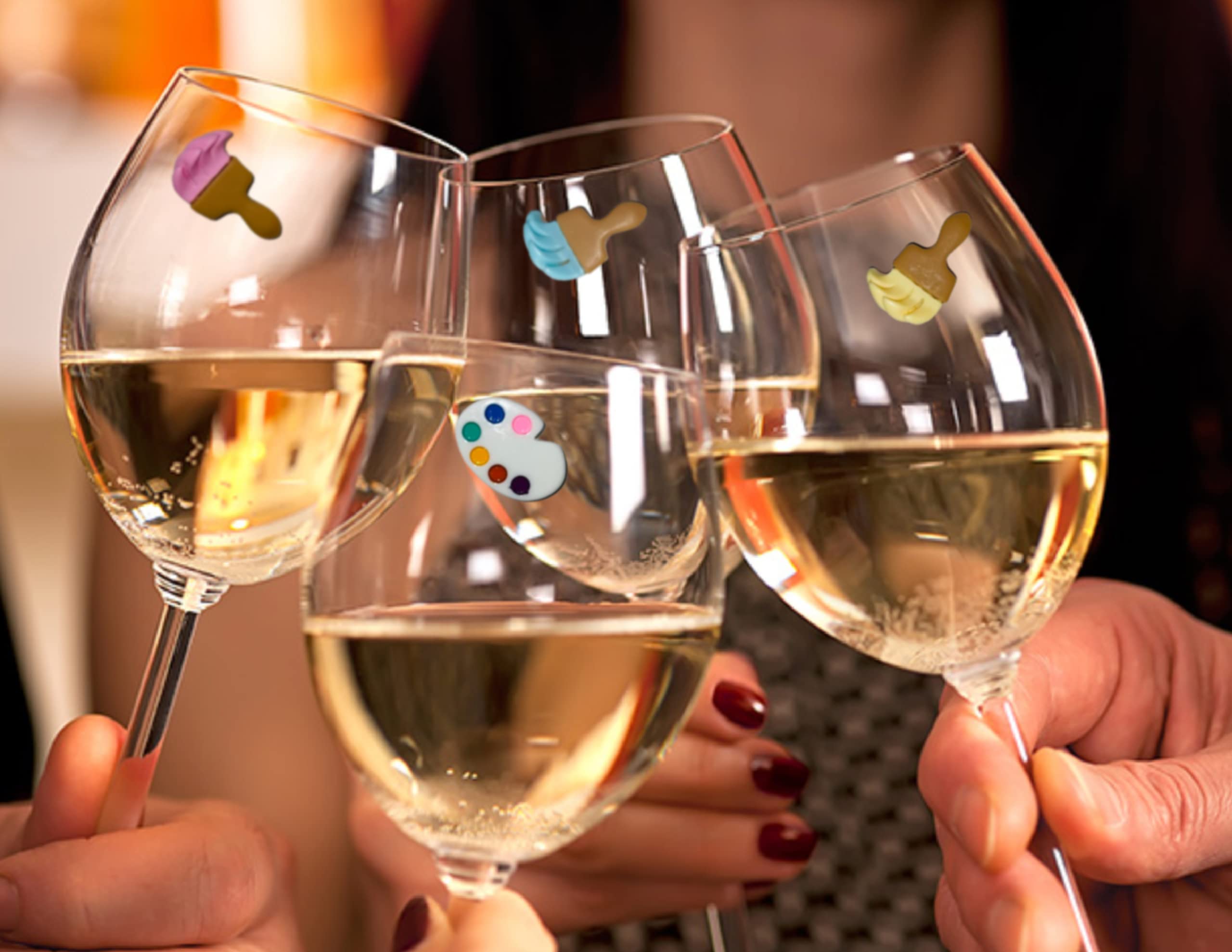 Magnetic wine glass charms with paint brush design for party