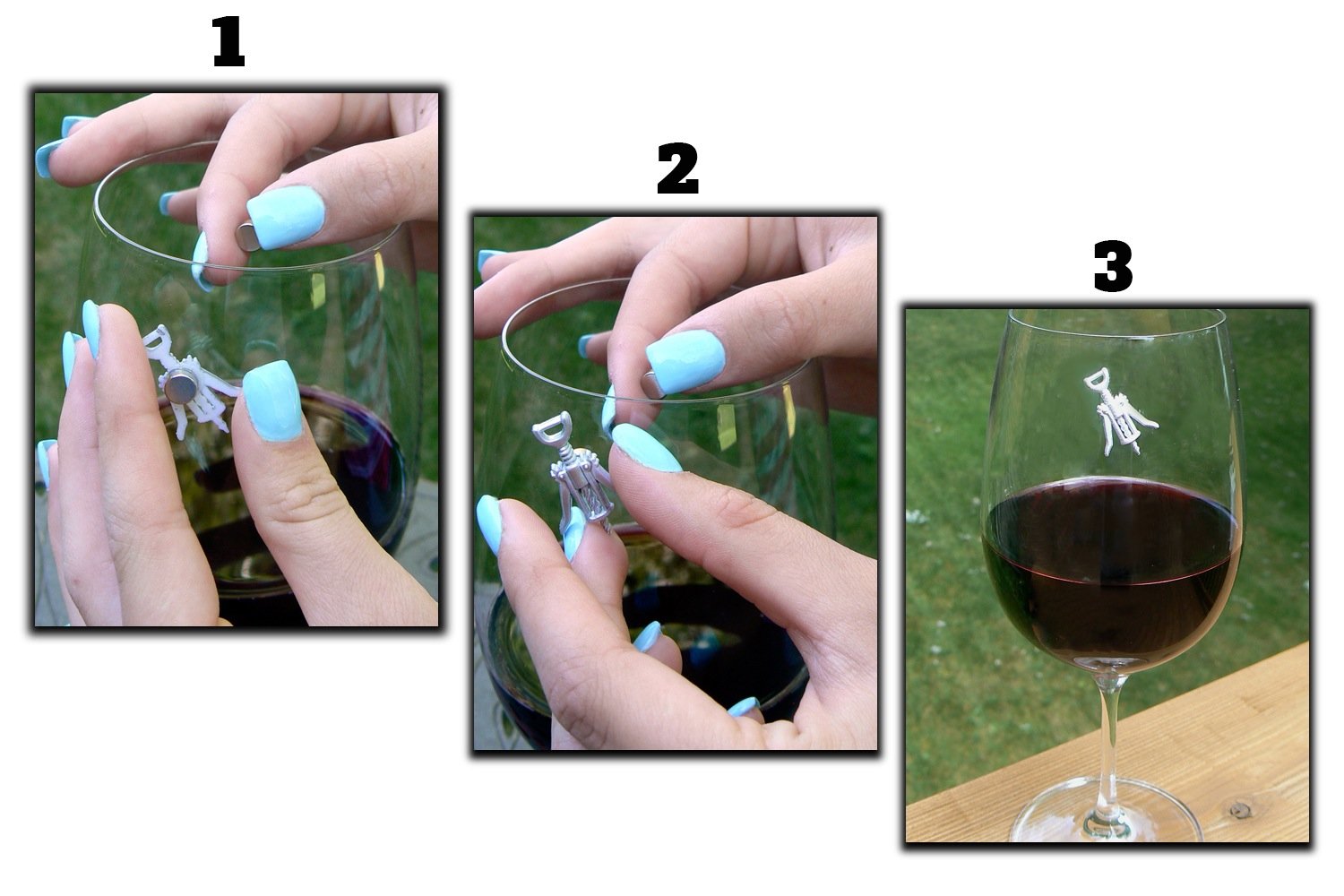 Magnetic wine glass markers set of 6 for stemless glasses