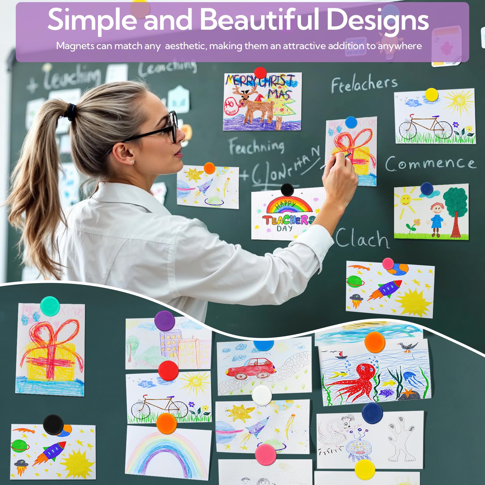Versatile magnets for photos notes posters and schedules on magnetic surfaces