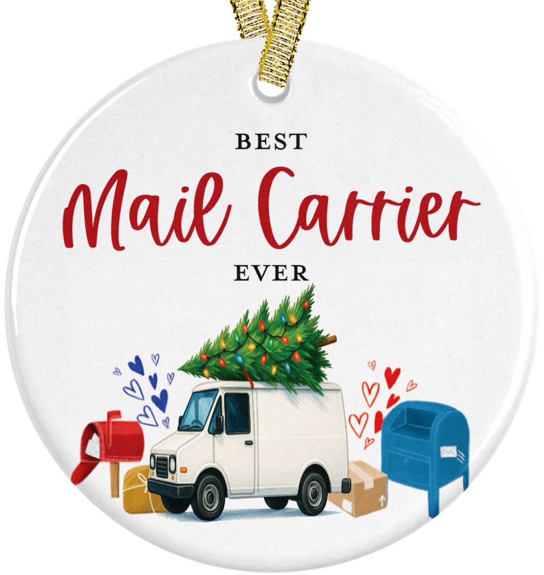 Mail Carrier Christmas Ornament ceramic postal worker keepsake close-up