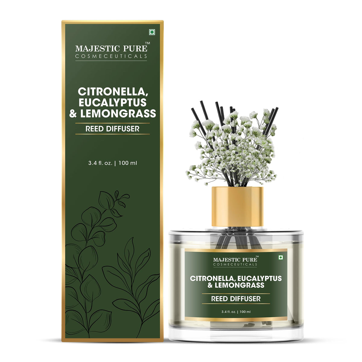 Majestic Pure Citronella Eucalyptus Lemongrass Reed Diffuser bottle 3.4 fl oz