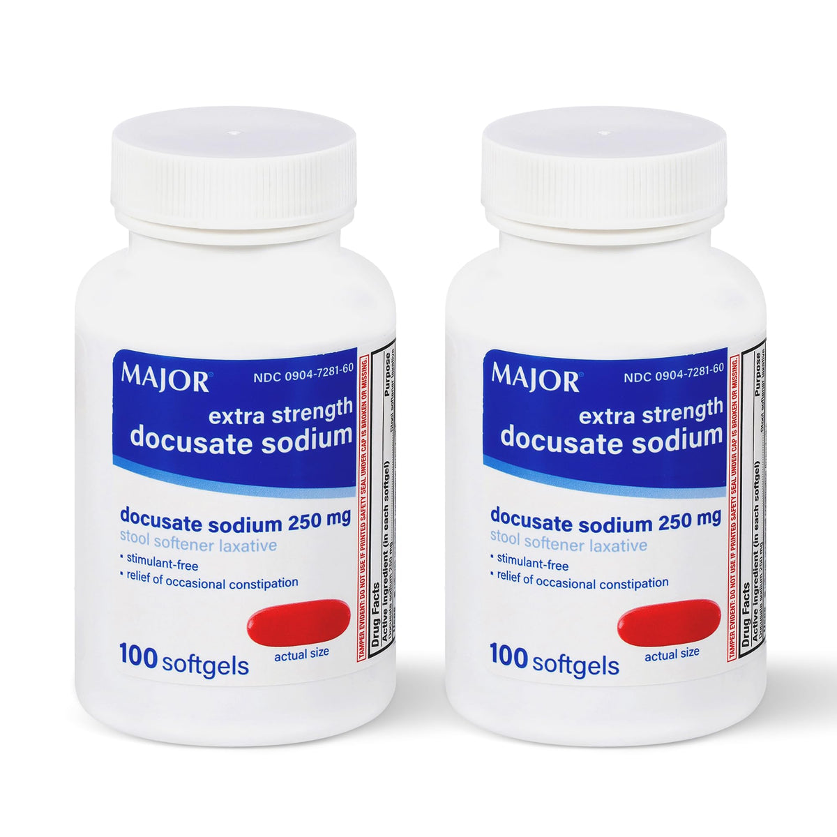 Major extra strength docusate sodium 250mg laxative bottle