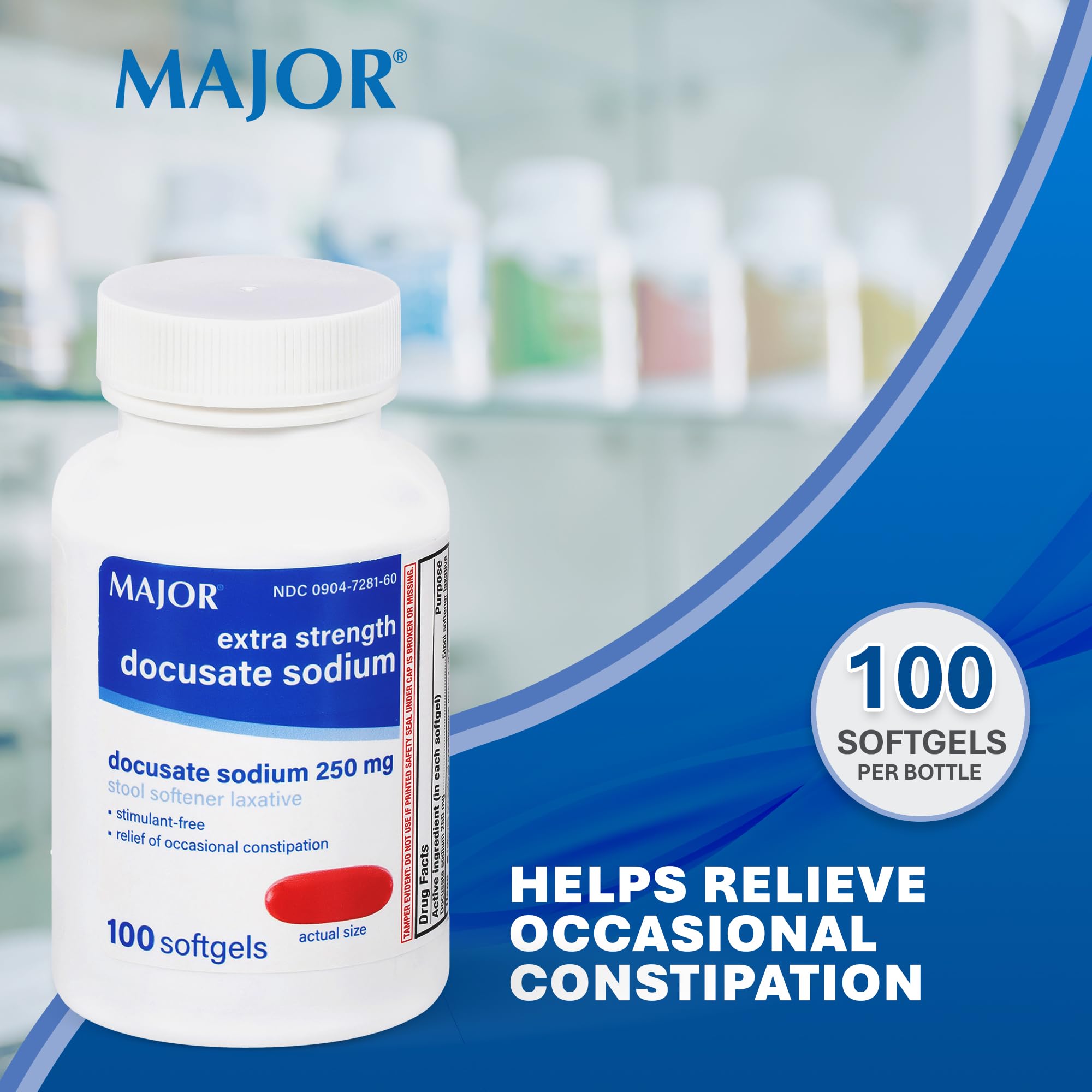 Major docusate sodium softgel laxative packaging
