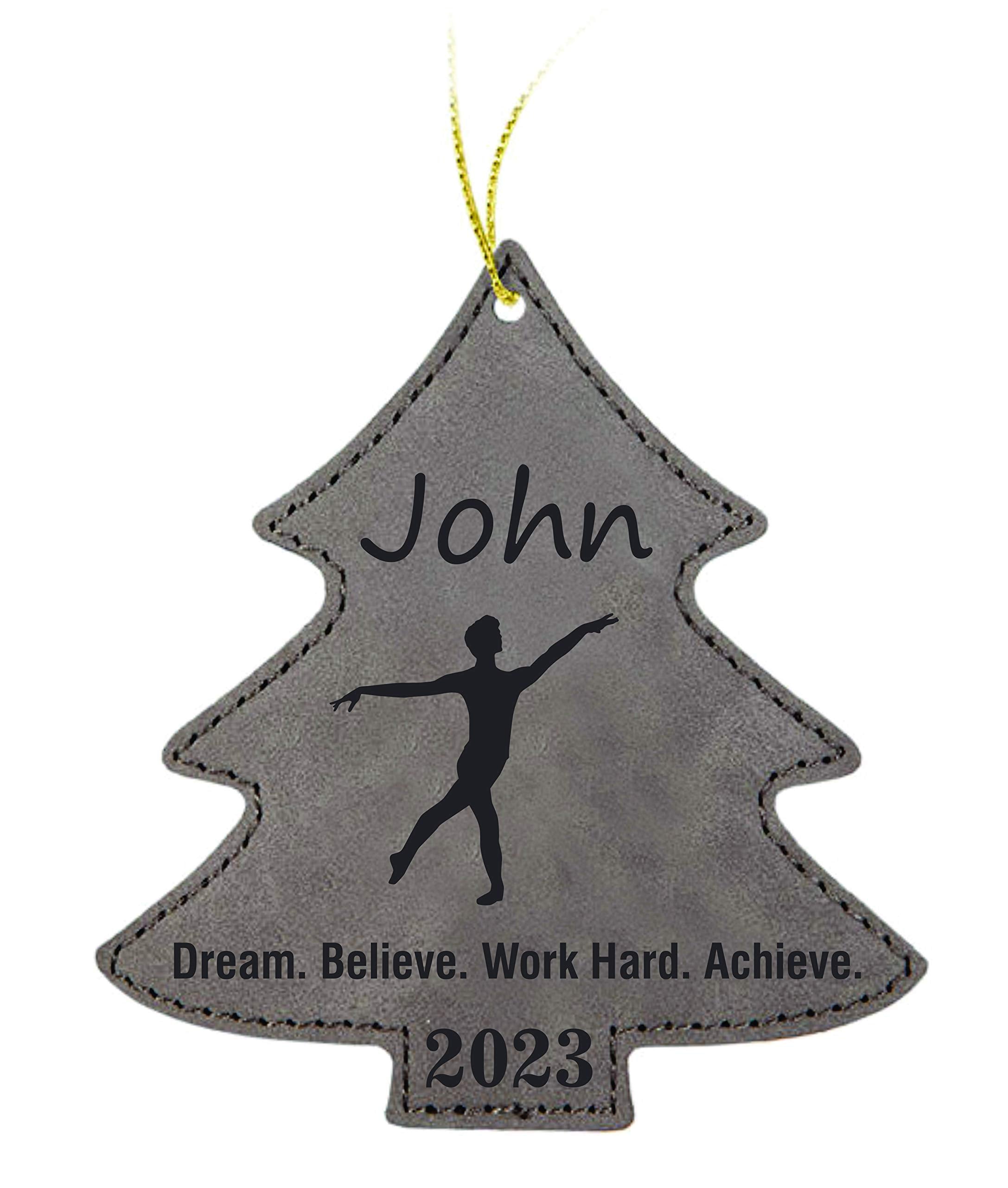 Male Dance Ornament gray leatherette tree ornament with gold string