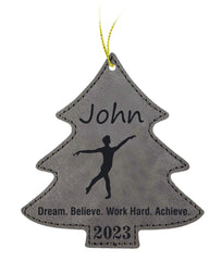 Male Dance Ornament gray leatherette tree ornament with gold string