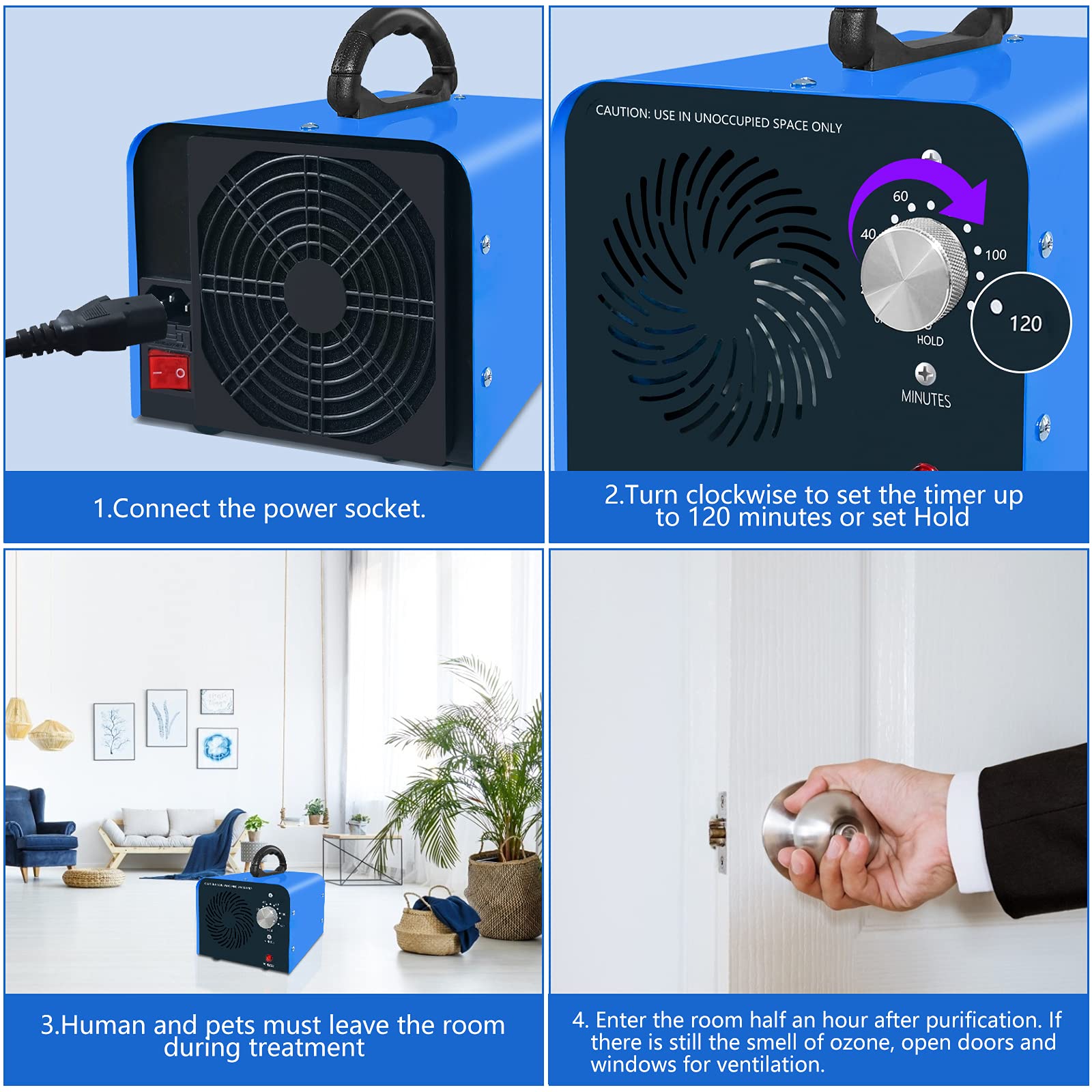 Timer up to 120 minutes on Maleb ozone generator