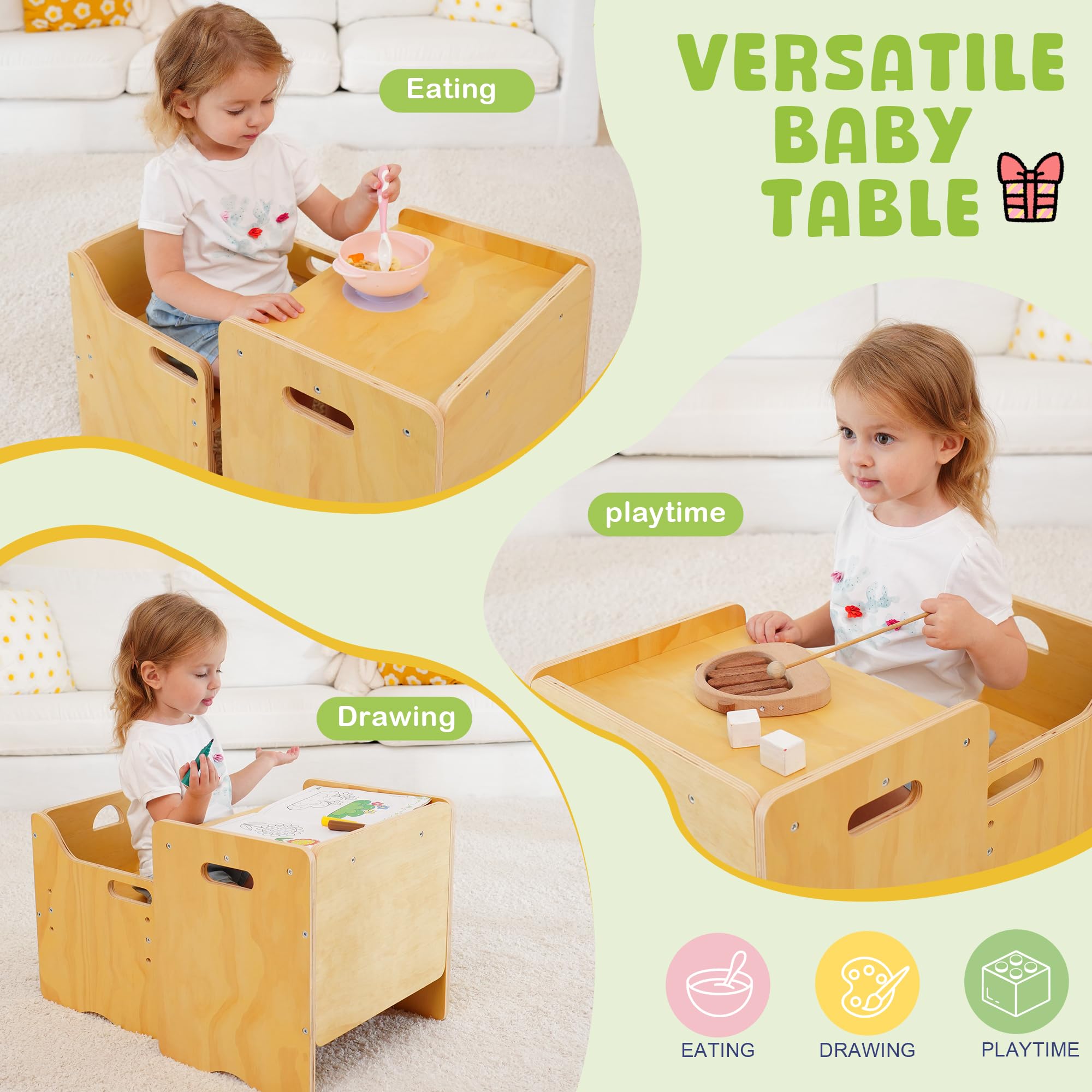 Montessori toddler table chair set wooden design close up