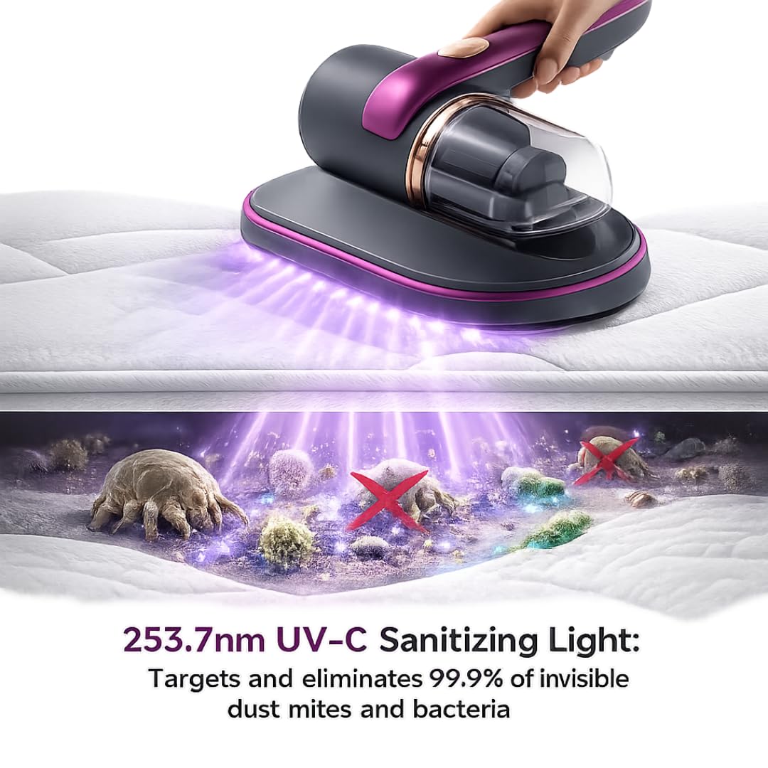 Malolu handheld UV bed vacuum cleaner on mattress