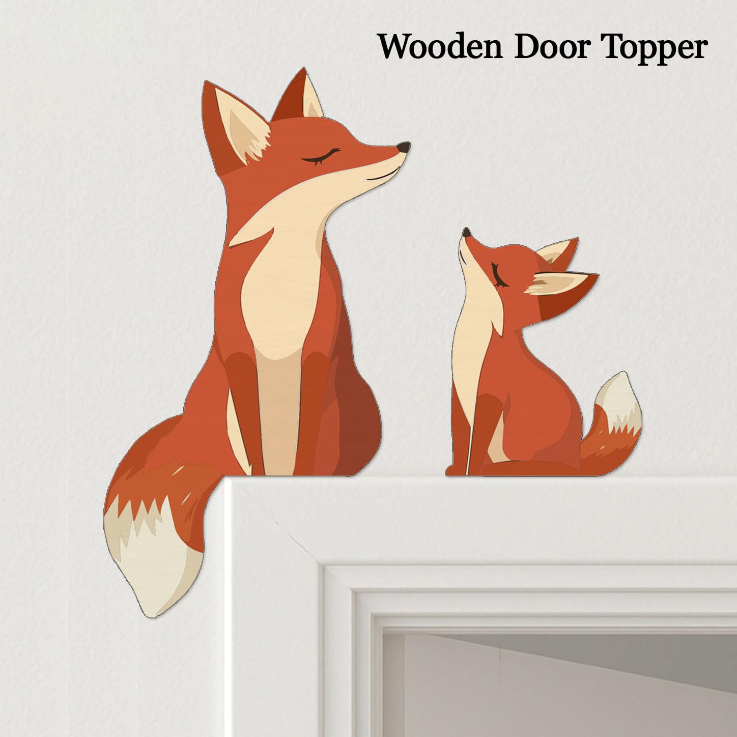 Mama and Baby Fox door decor on wood