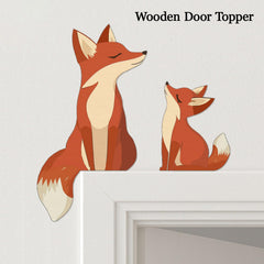 Mama and Baby Fox door decor on wood