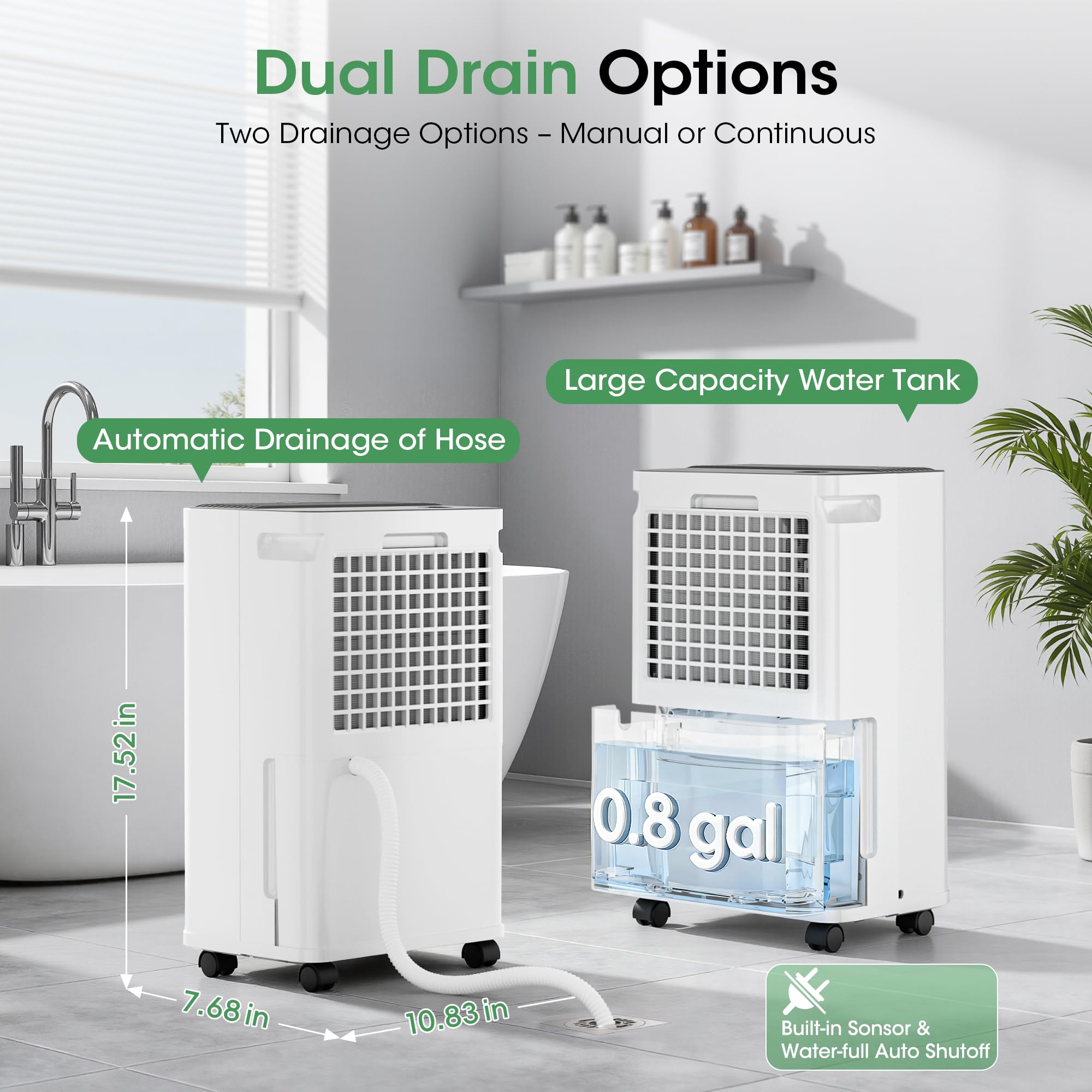 Dehumidifier covers 2500 sq ft area with control panel