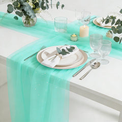 MANGATA CASA glitter tulle table runner Tiffany Blue