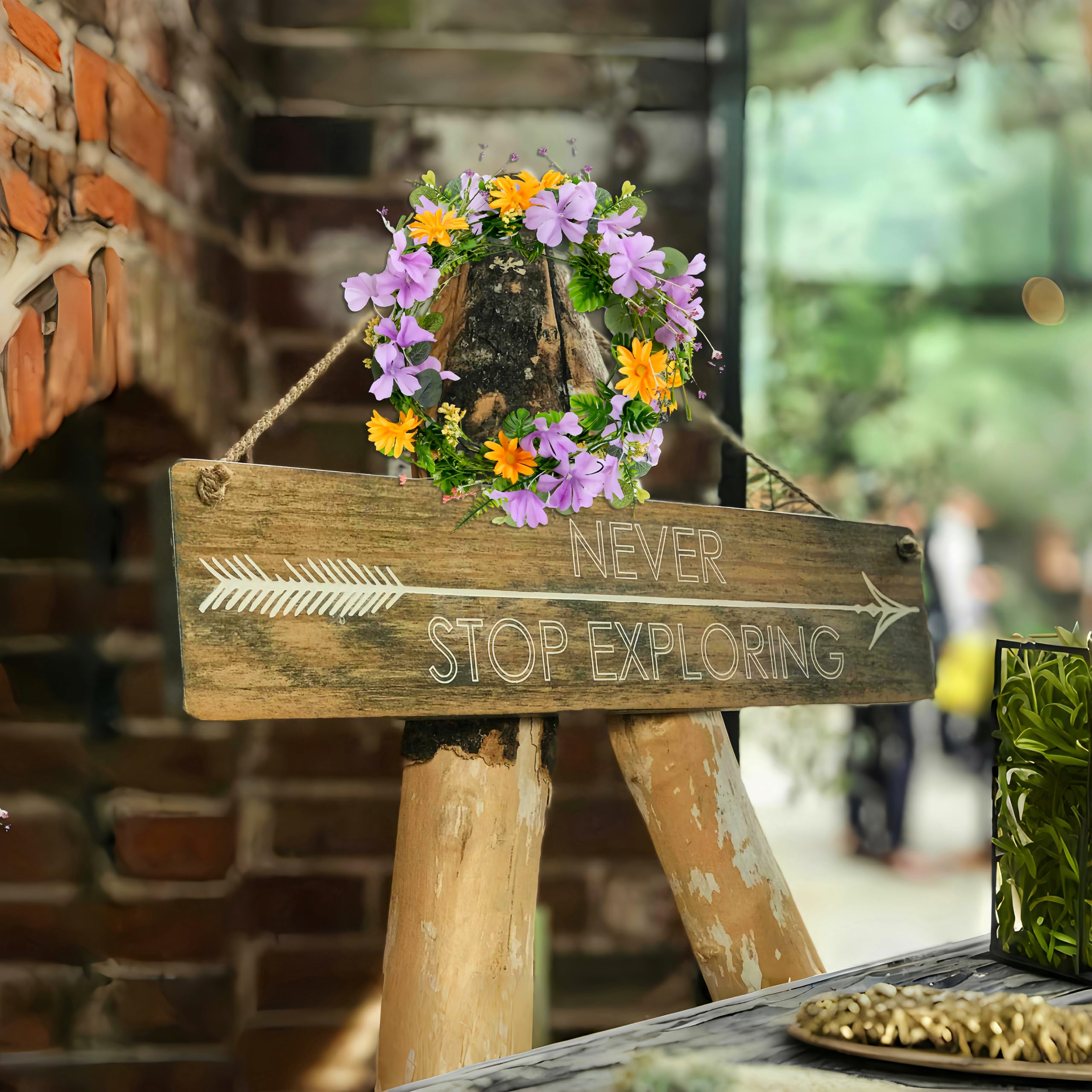 Mantel decor with artificial daisy garland