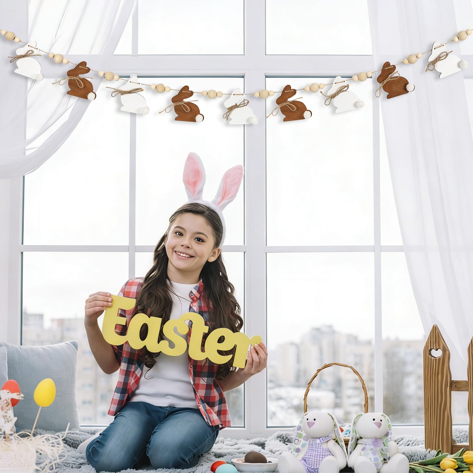 mantel decor easter bunny garland banner display