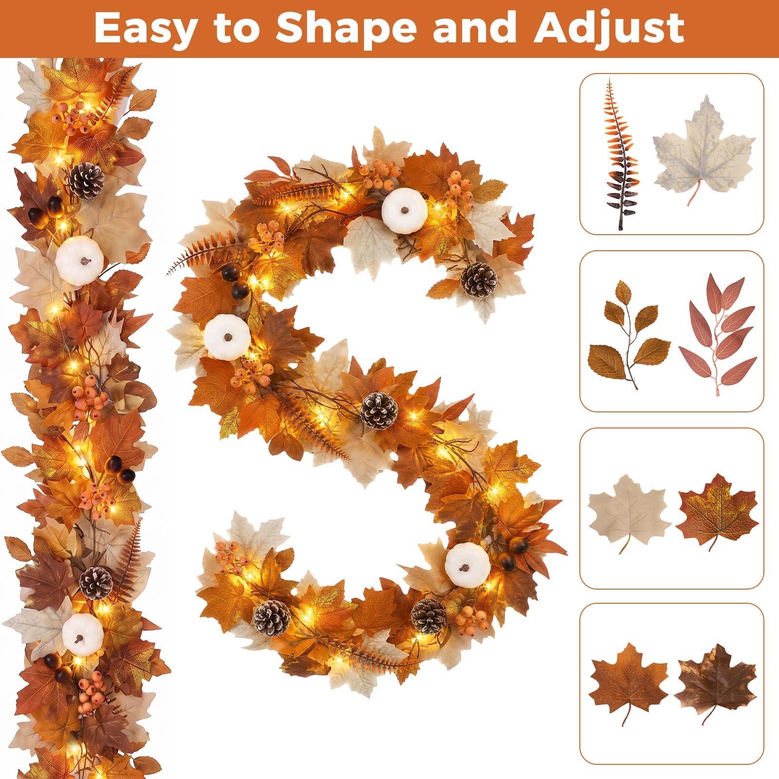 pinecones and acorns decorate the fall garland