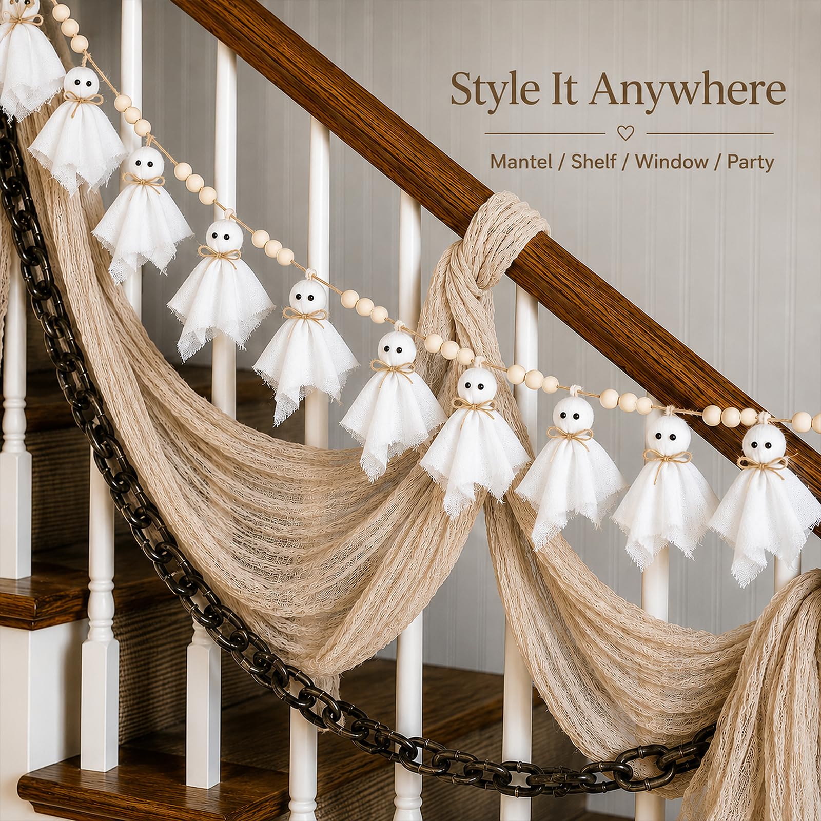 Lightweight easy to hang ghost garland 2.1m