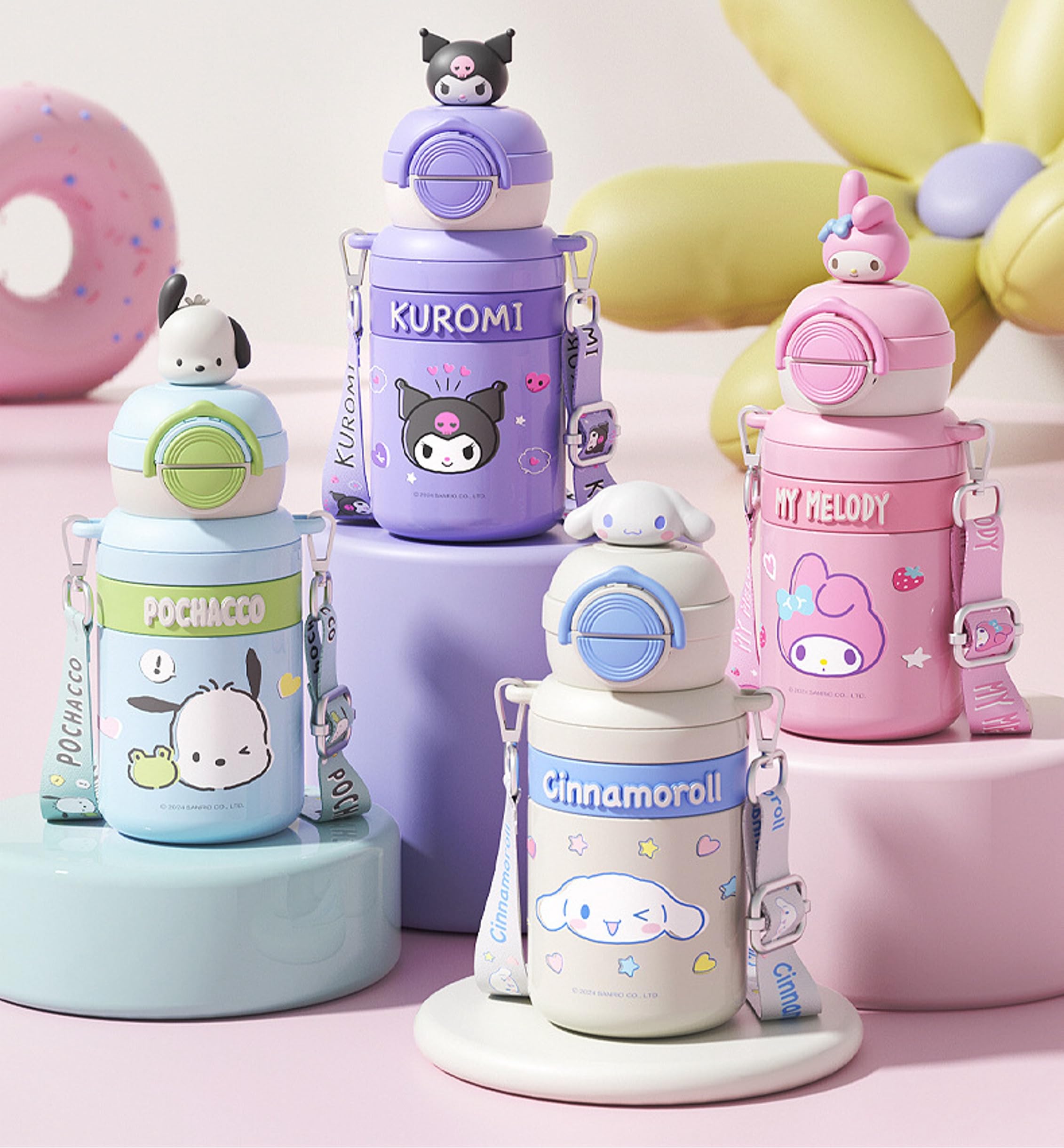 Many Rainbows Kuromi water bottle 500ml side angle