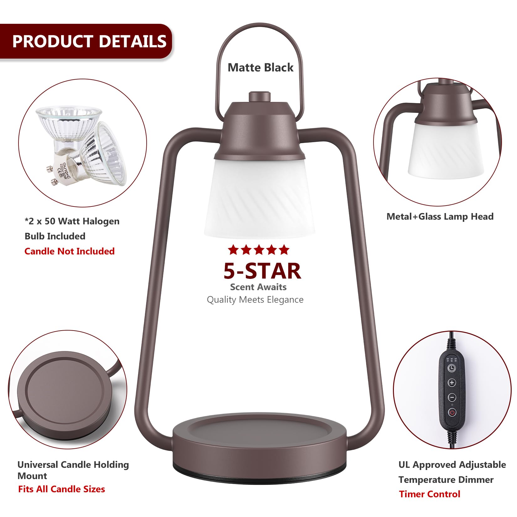 Candle warmer lamp melts scented candles with top down heat