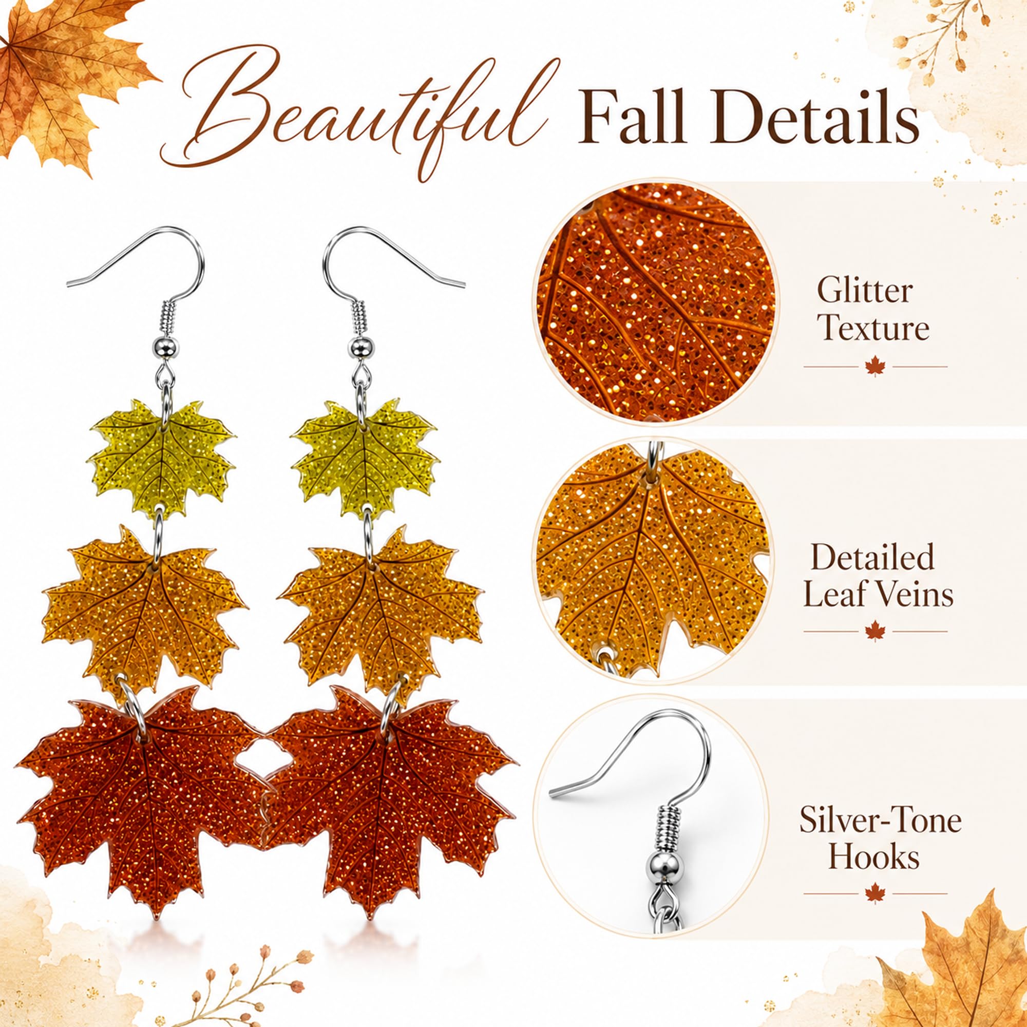 Maple leaf dangle earrings with gradient autumn colors product image