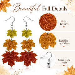 Maple leaf dangle earrings with gradient autumn colors product image