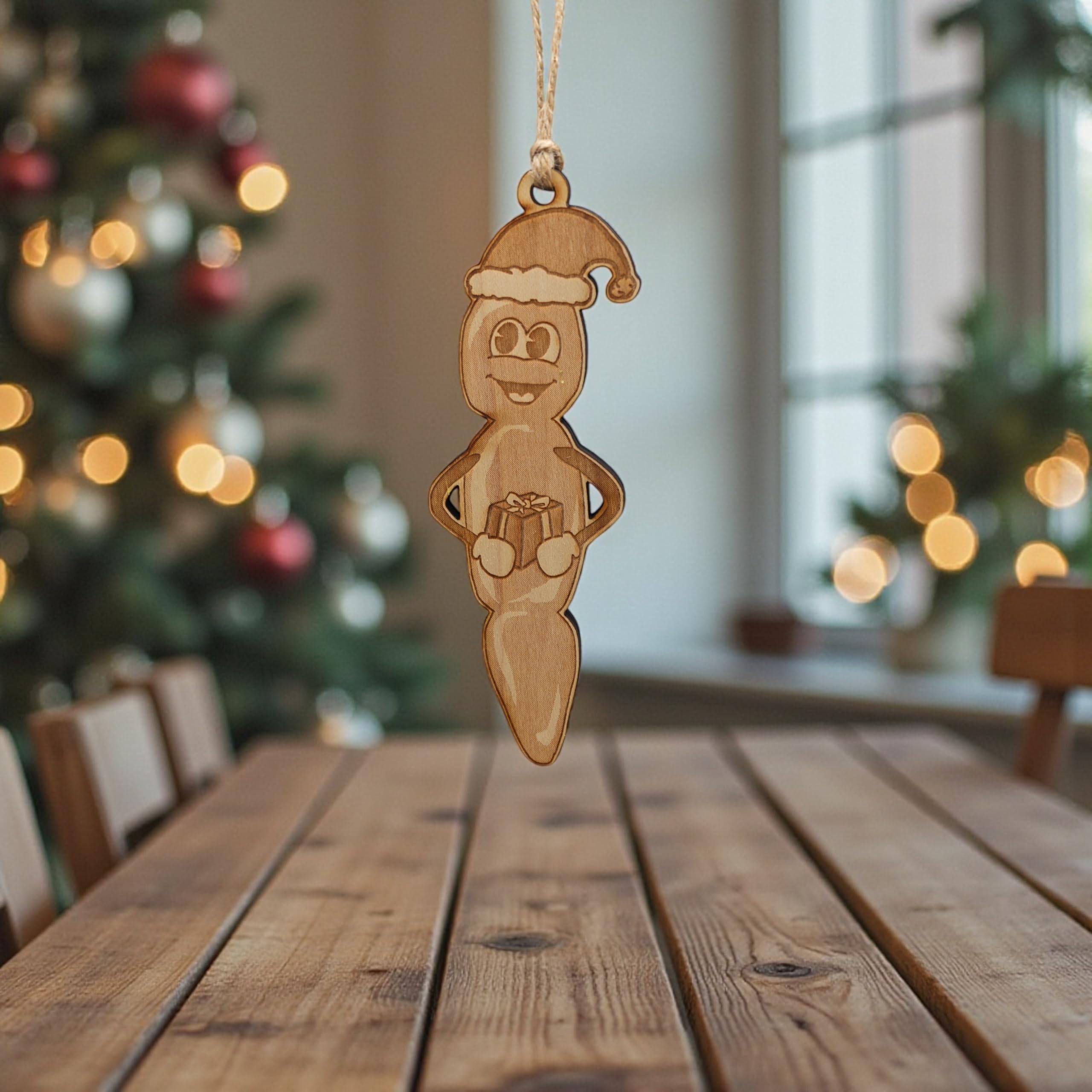 Maple wood ornament Howdy Ho 2x5in on display
