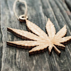 Texas made ornament Pot Leaf 3x4in raw wood