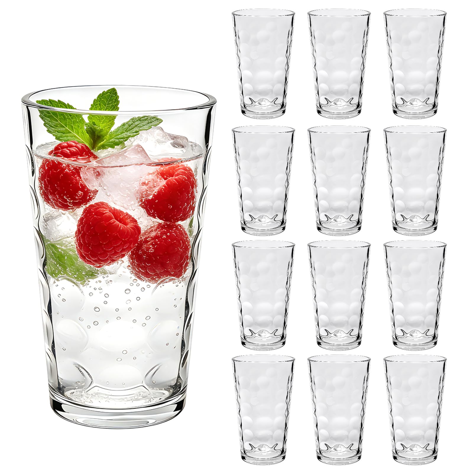 Mapoxy 12 pack vintage hobnail highball glass cups set on table