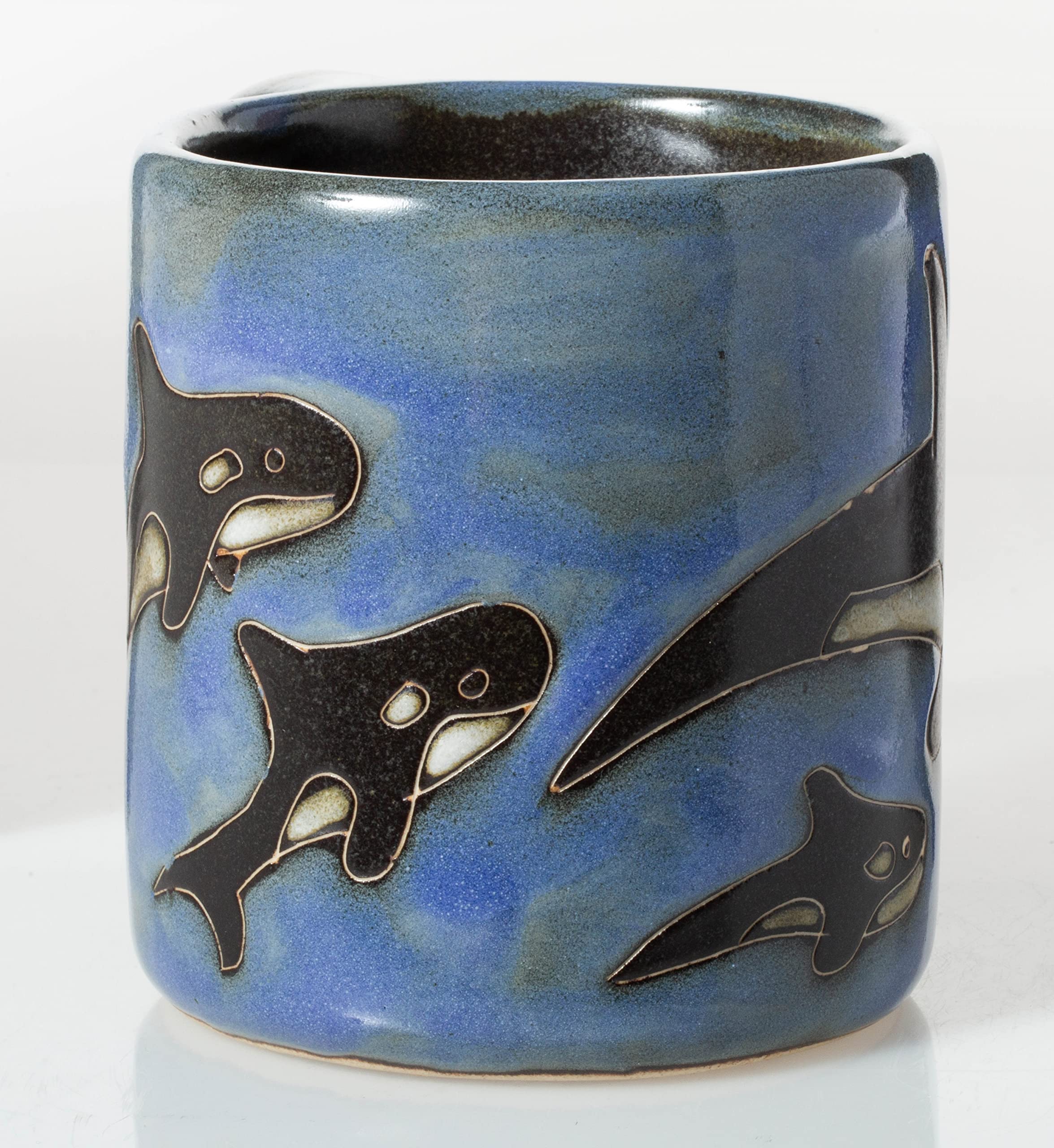 Handcrafted Mara Stoneware mug 16oz blue orca design