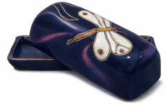 Mara Stoneware butter dish blue dragonfly design Mexican pottery