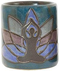 Holds 16oz and weighs about 1.5 lb in Mara Stoneware Yoga Meditation mug