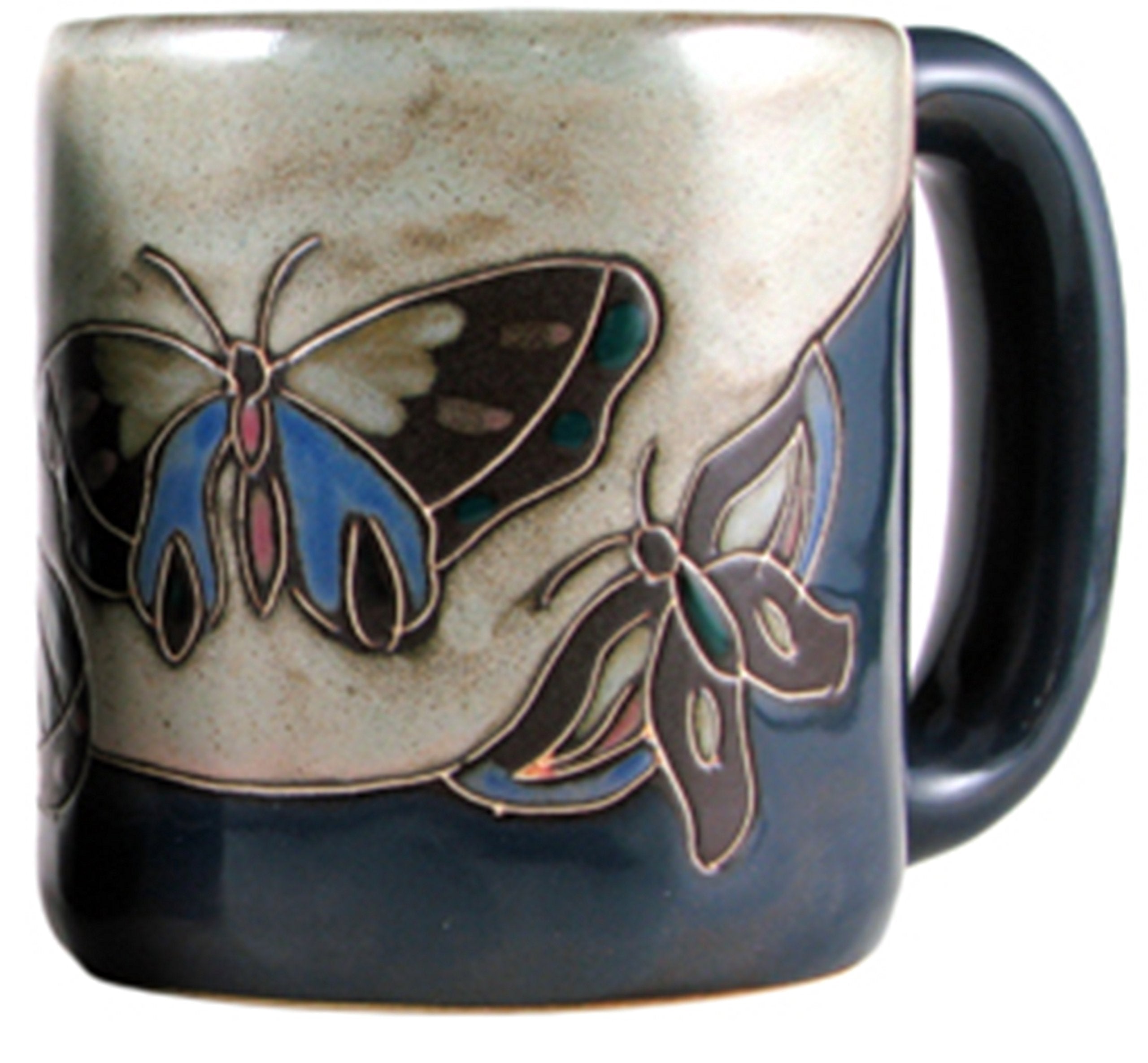 Mara Stoneware Mug Butterfly Blue 16 oz back view