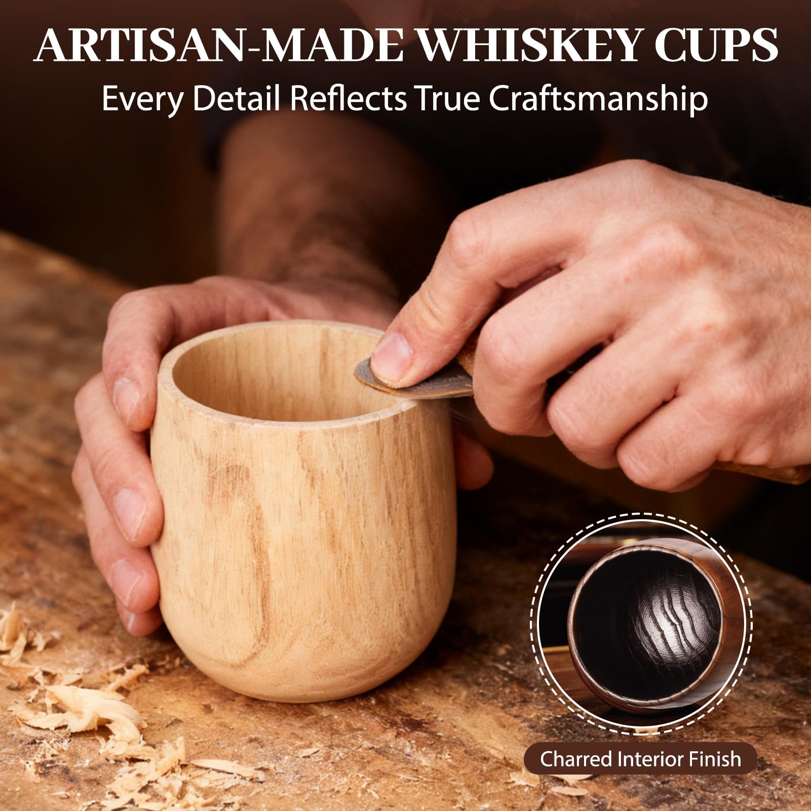 Marble whiskey stones included with wooden glasses