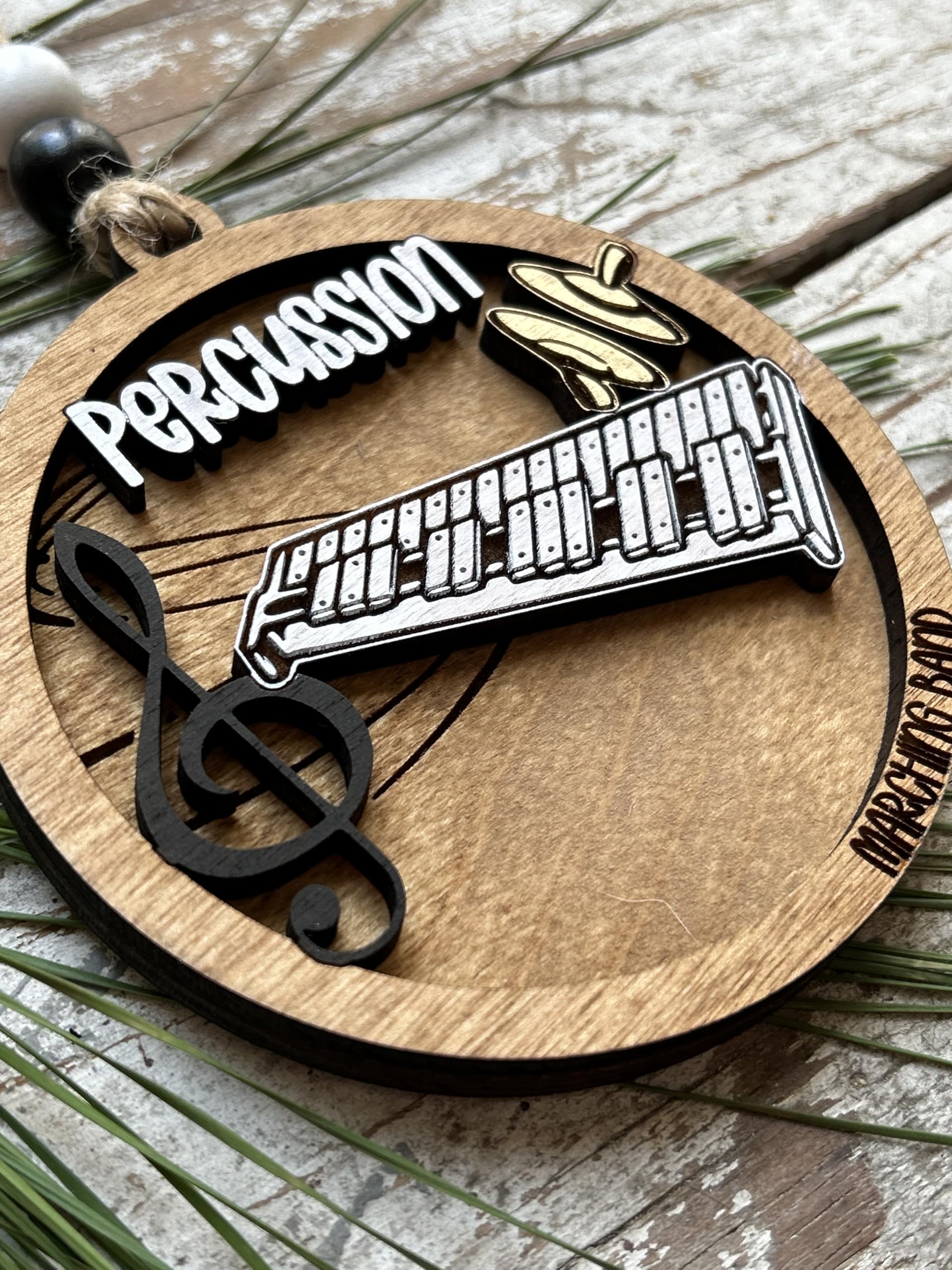 Wood ornament marching band instrument motif for display