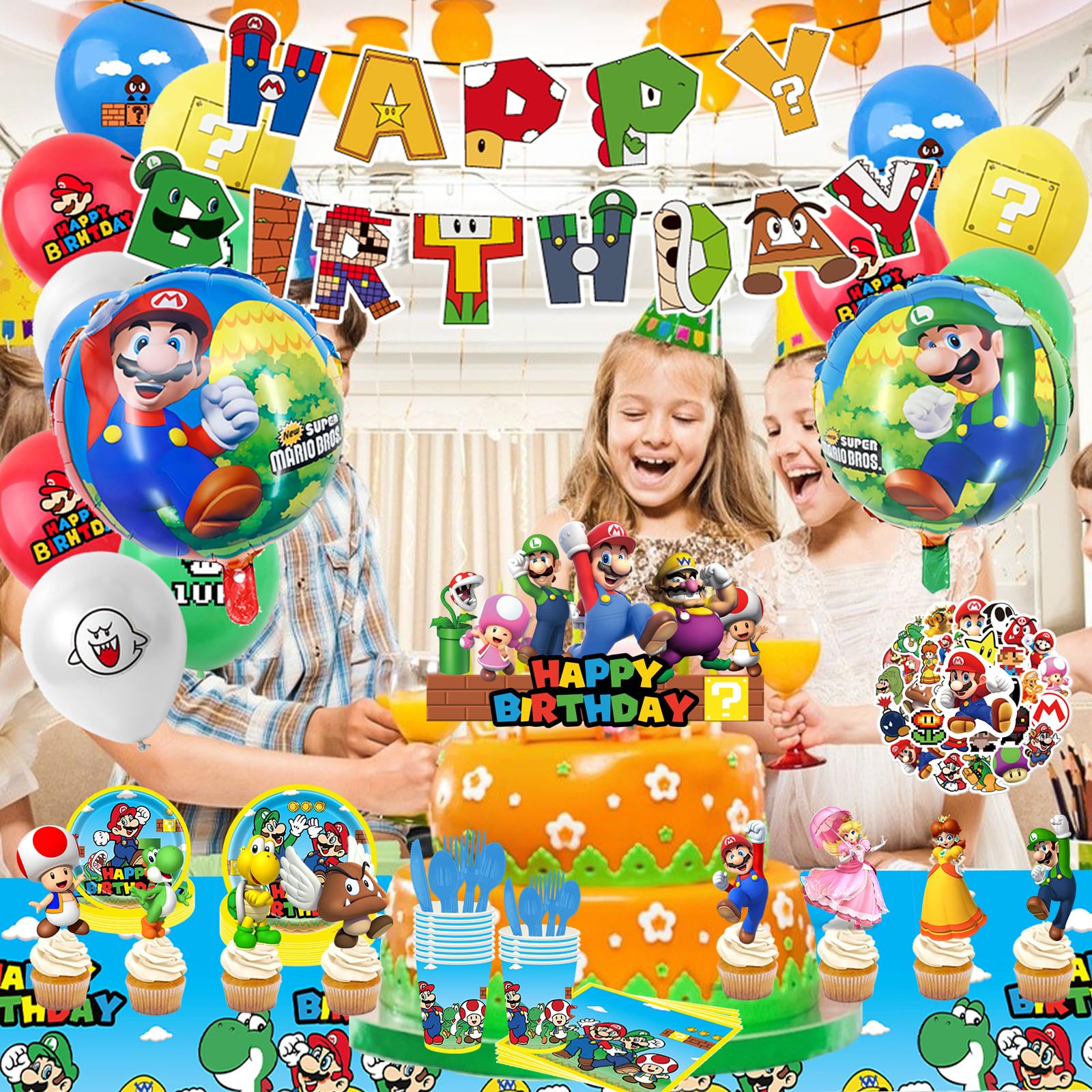24 cupcake toppers and 50 stickers in Mario kit