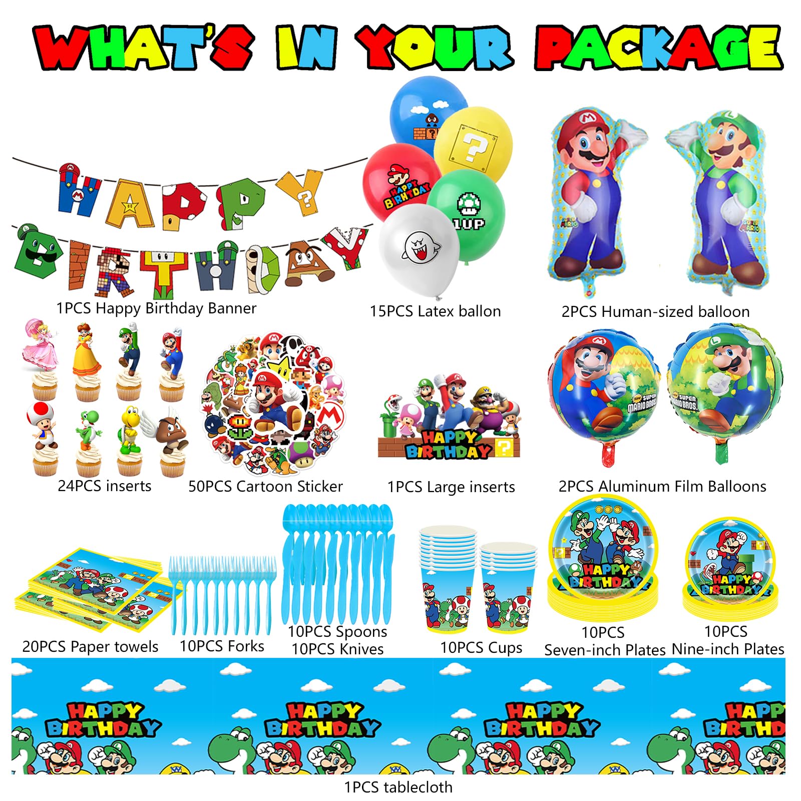 5 foil balloons included in Mario party kit