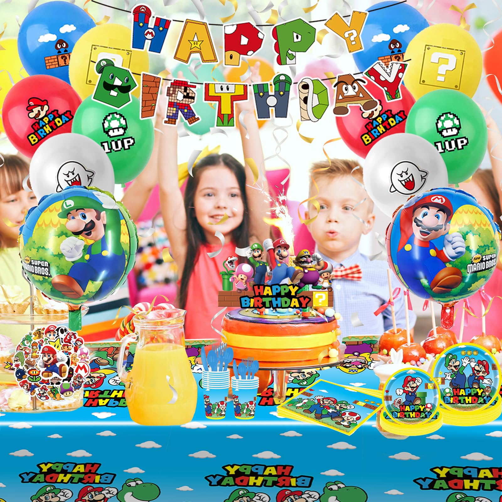 15 latex balloons included in Mario Birthday Party Supplies