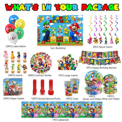 Tableware including plates napkins and cups from Mario kit