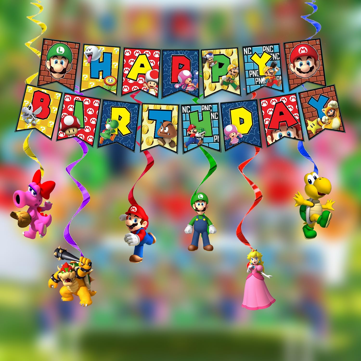 Utensils and cups from Mario birthday party supplies kit